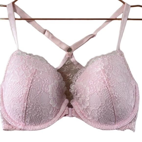 Victoria’s Secret Dream Angels Racer Back Demi Bra Pink Lace Size 32DD - Picture 1 of 5